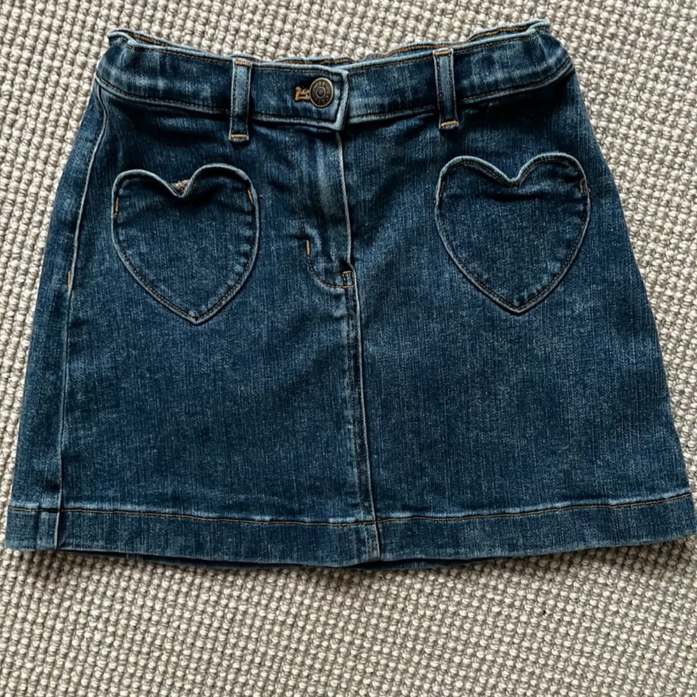 J. Crew Crewcuts Girls Denim Jean Skirt with Heart Pockets